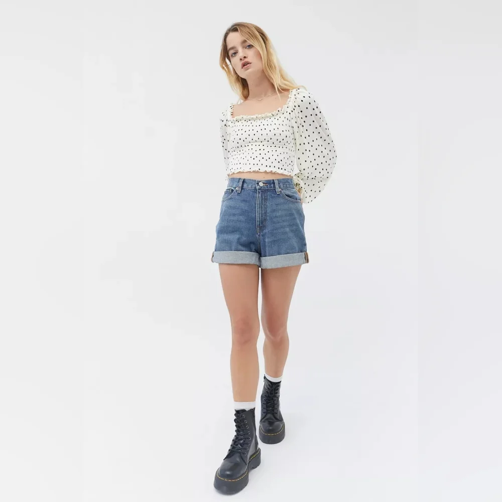 Urban Outfitters Super Soft Polka Dot Smoked Cropped Long Sleeve Top Small S - Picture 2 of 11